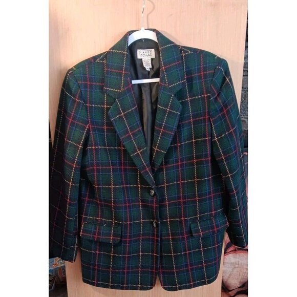 Laura Gayle (16) Vintage Plaid 40% Wool Blazer Blue Green Red - Picture 1 of 6